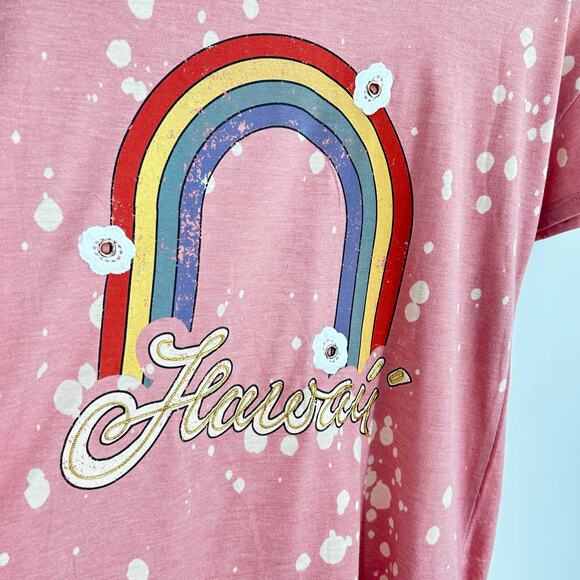 True Vintage Los Angeles Pink Tye Die Hawaii Embroidered Short Sleeve Medium - Picture 3 of 7